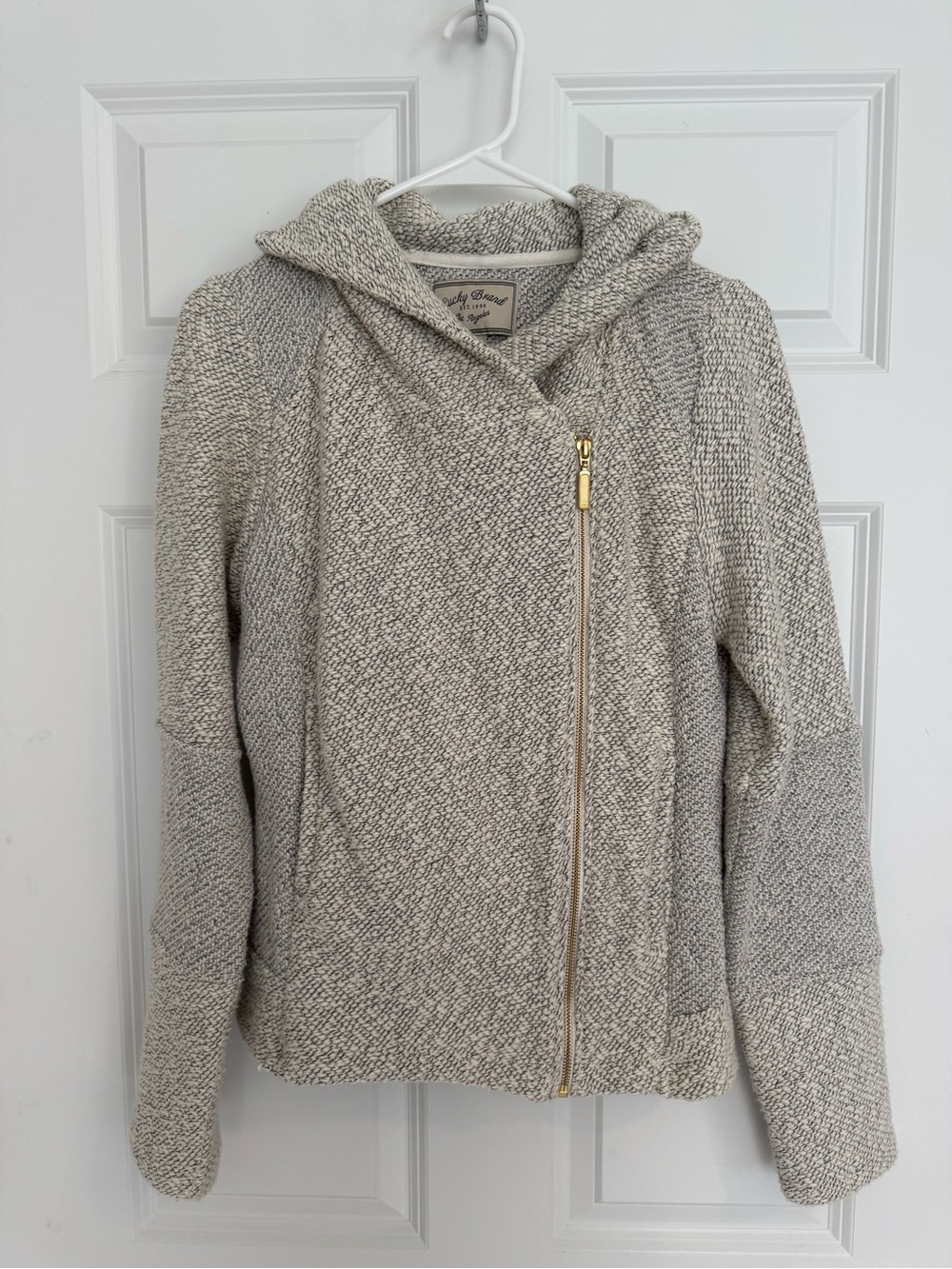 Lucky Brand Grey Heather Zip Hoodie with Gold Hardware